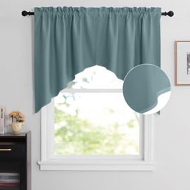 NICETOWN Kitchen Swag Curtains for Small Window Rod Pocket Energy Saving Country Valances for Living Room Bathroom Short Curtains for Home Decor, 2 Panels, 36" x 36" x 18", Greyish Blue