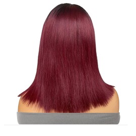 Feelgrace Ombre 1B/99J Burgundy Lace Front Wigs Human Hair Bob 13x4 HD Glueless Short Straight Frontal Bob Wigs for Black Women Human Hair Pre Plucked Hairline Ombre Dark 99J 14 Inch