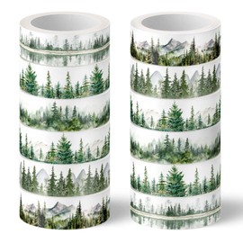 Whaline 12 Rolls Forest Washi Tape Greenery Washi Tape 6 Designs Assorted Nature Green Tree Masking Decorative Tape for Scrapbook Journal DIY Art Craft Gift Wrapping Supplies