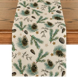 Artoid Mode Brown Star Pine Cones Leaves Christmas Table Runner Winter Xmas Kitchen Table Decoration Indoor Holiday Party Decor 40 x 300 cm