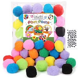 Caydo [130pcs] 30pcs 2 Inch Large Pom Poms with 100pcs Wiggly Eyes, Multicolor Craft Pompoms Balls for Kids Arts and DIY Projects