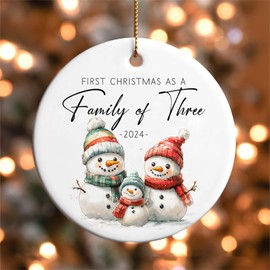 Family Christmas Ornaments 2024, Our First Christmas As A Family of Three Ornament, Snowmen Family Ceramic Ornament, Baby First Xmas Ornament, New Parents Gifts, Family Xmas Tree Decorations