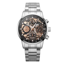 Mens Watches, Upgraded Gear Design Mens Skeleton Watch Chronograph Luxury Diamond Dress Business Analog Quartz Wrist Watch for Men 30M Waterproof Luminous Moon Phase Unique, Silver, Rose Gold, Classic