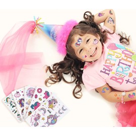 Glitter Mermaid & Unicorn Temporary Tattoos for Kids, 24 Sheets Girls Waterproof Fake Tattoos Stickers Kit 240+Pcs, Ideal for Slumber & Birthday Party Supplies, Themed Parties Favors, Gifts, Goodie Bags Fillers