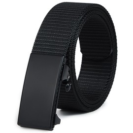 Men's Ratchet Web Belts,Outdoors Hiking Tactical Belt for Men,Nylon No Holes Golf Belts with Automatic Buckle (A-Black, 36" to 42" Waist Adjustable)