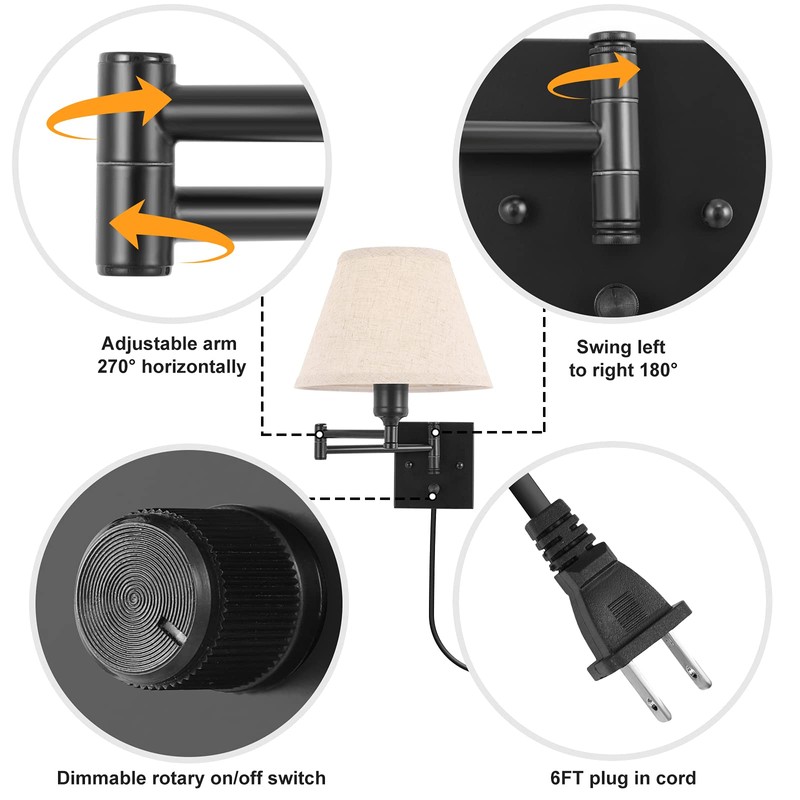 TRLIFE Wall Sconce Plug in, Dimmable Wall Sconces Set of
