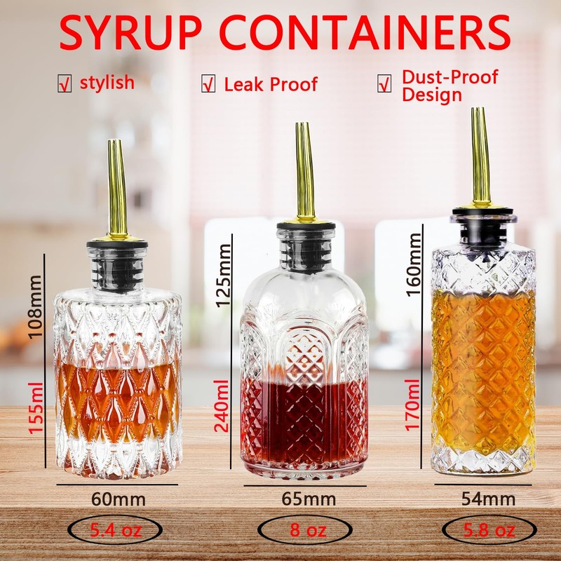 Aimery Coffee Syrup Dispenser Bottles Set - 3 Pack Simple