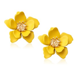 WUWEIJIAJIA Boho Flower Stud Earrings with White Pearl for Women Lover and Friends Flower Shaped Daisy Dangle Drop Earrings with Gold Flower Bud (Yellow)