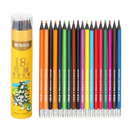 M&G 18 Colors Colored Pencils Set, 18pcs Erasable Drawing Color Pencil No Wood Art Supplies for Beginner Adult Coloring Book with Yellow Pencil Holder