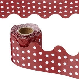 PATIKIL Dots Bulletin Board Border, 33 Feet Poster Chalkboard Cork Decoration Trim Scalloped Borders Wall Decor for Classroom Office Locker, Burgundy