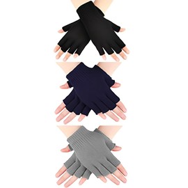 GETFACAI 3 Pairs Fingerless Gloves for Men, Half Finger Gloves, Heat Holders, Winter Fingerless Gloves, Fingerless Gloves for Men and Women, ((black, navy blue, gray)