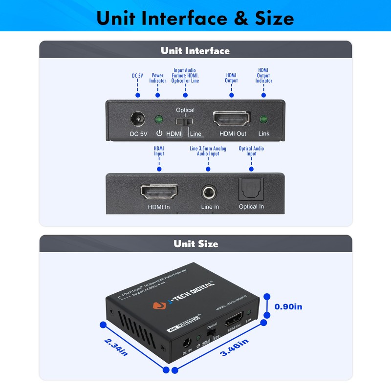 J-Tech Digital 18Gbps Digital/Analog Audio HDMI Embedder Inserter Support 4K@60Hz