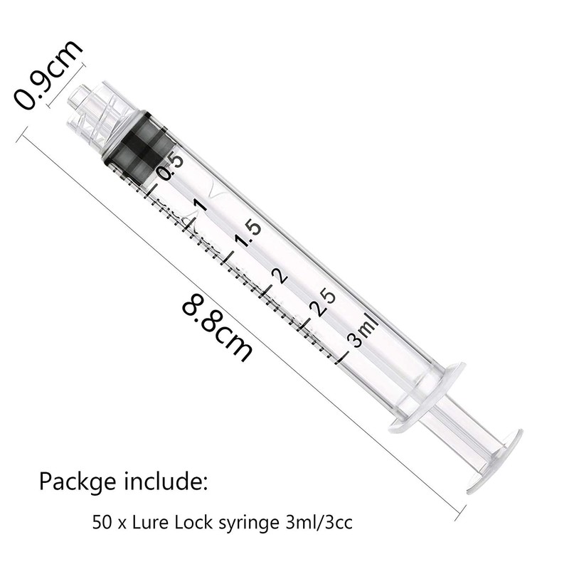 50 Pack 3ml Syringes Luer Lock with Measurement, Plastic Syringe