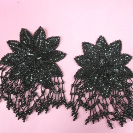 Unbranded Perial Co 2pcs Black Fioral Applique Sequins for Dresses and Costumes