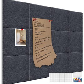 Large Cork Bulletin Board Alternative 47"x35", 12 Pack Gray Cork Board for Wall, Felt Bulletin Board with Adhesive and Push Pin, Pin Board Wall Tiles for Office Home, Decorative and Noise Reduction