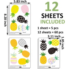 Maydahui 60 Pcs Colorful Pineapple Wall Decal (45 x 45 Inch) Peel and Stick Removable Fruit Wall Sticker for Kitchen Kids Bedroom Living Room Decor