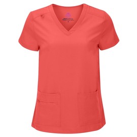 M&M SCRUBS Women's Breathable Cool Stretch Fabric Scrub Top and cargo Pant Set (Coral, Large)