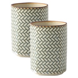 IPPINKA Japanese Porcelain Yunomi Tea Cup - Mino Ware - Set of 2 - Komon Pattern - Made in Japan