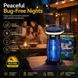 Solar Bug Zapper Outdoor for Mosquito Control – Rechargeable 3-in-1 LED Lamp for Patio & Camping