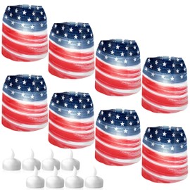 MODGY Luminary Lanterns Candle Holder Decorative Indoor Outdoor Decor, Plastic Candle Lantern Lamps for Table Centerpiece 2-Packs of 4, StarsNStripes