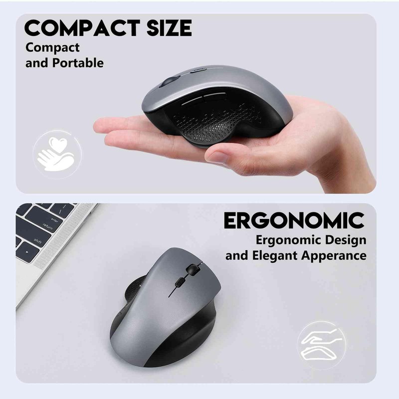 UrbanX Silent Wireless Mouse Bluetooth & 2.4Ghz, Rechargeable, Ergonomic Compatible