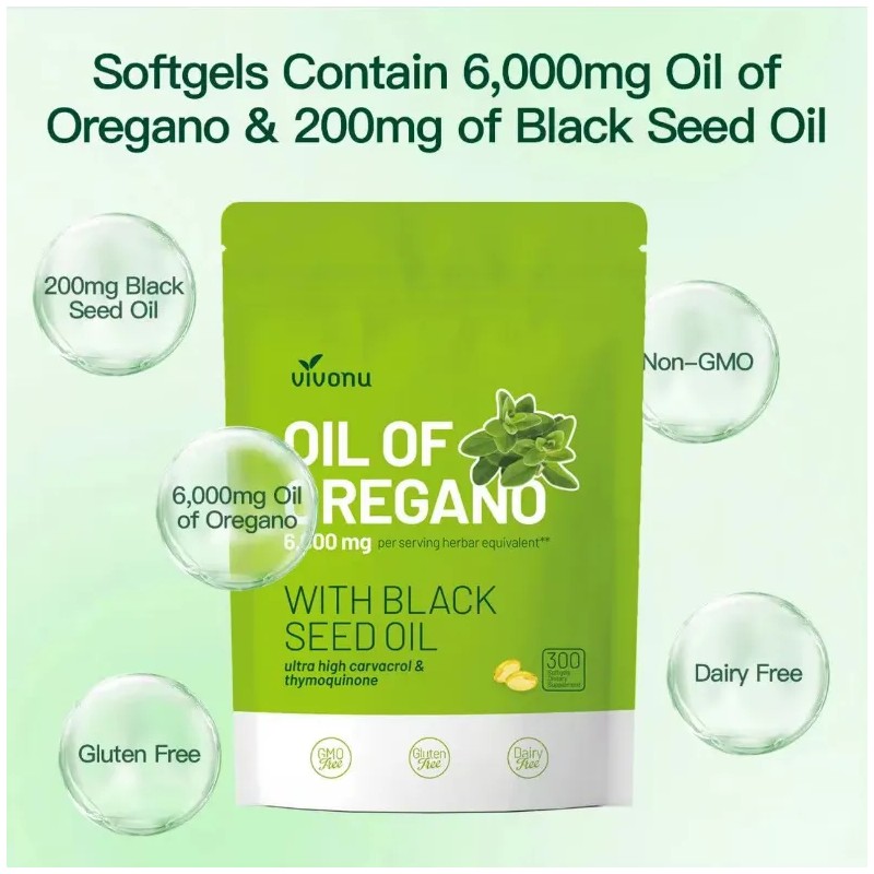 Aceite De Orégano 300cápsulas Con Aceite De Semilla Negra