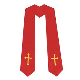 UIALECG Unisex Clergy Stole with Embroidery Cross 72", Traditional Choir Stole, Red, 72"