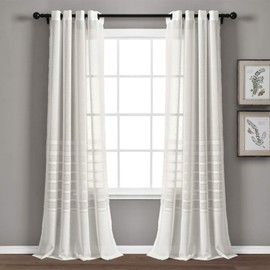 Lush Decor White Bridie Grommet Sheer Window Curtain Panel Pair (84" x 52"), 84" x 52