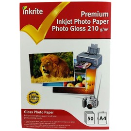 Inkrite A4 210 gsm Premium "PhotoPlus" Professional Photo Gloss Paper (Pack of 50 Sheets), White