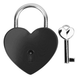 Padlock, Metal Heart Lock with Key, Metal Lock for Luggage, Diary, Book, Jewellery Box (Black)