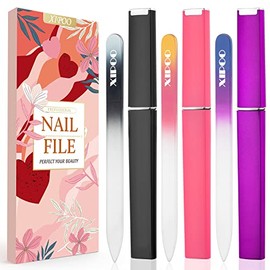 XIPOO Premium Crystal Glass Nail File - 3 Pack with Case, Professional Salon Manicure Tool for Natural Nails, Gift for Women and Girls