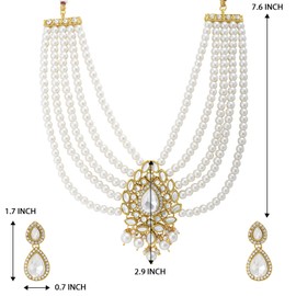 Aheli Indian Traditional Bollywood Faux Pearls 5 Layer Stone Studded Necklace Earrings Set Gift for Women Ethnic Jewelry White