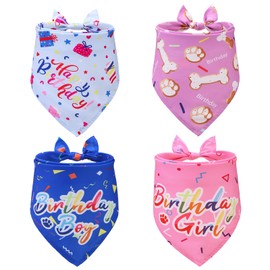 EXPAWLORER Dog Birthday Bandana - 4 Pack Party Supplies Dog Bandanas, Happy Birthday Gift Decorations Pet Scarf Kerchiefs for Boy and Girl, Large