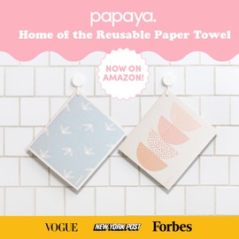 Papaya Reusable Paper Towels 4-Pack - 4 Sheets + 2 Hooks, Quick Drying, No Odor, 1 Sheet Replaces 17 Rolls, Washable Kitchen Cloth, Sustainable Dish Sponge, Eco Friendly Gift (Lazy Sundays)