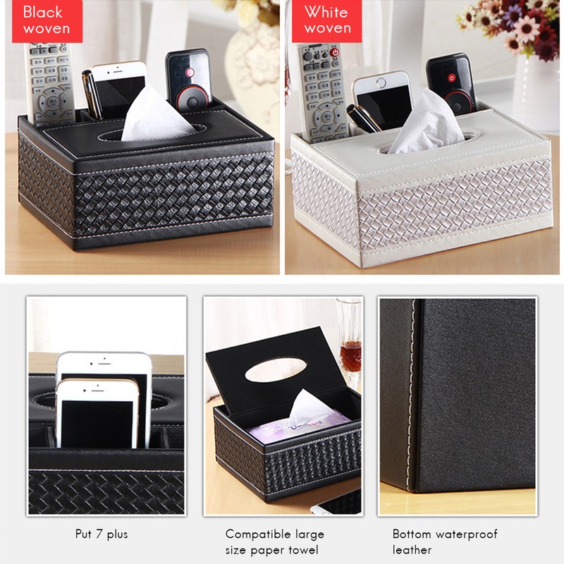 PU Leather Rectangular Remote Control Tissue Box Organizer Tissue Box