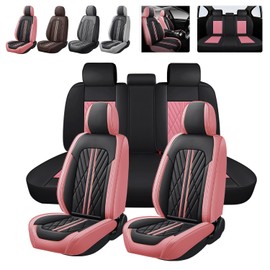 Fundas para Asientos de Cuero Impermeable y Lavable, Universal para Coches Medianos/Pequeños de 5 Plazas/SUV (Negro y Rosa)