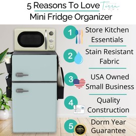 TERRA HOME Mini Fridge Organizer - Over Fridge Organizer with Large Pockets and Dividers for Utensils, Pantry Items, Paper Towel, Snacks - College Essentials Dorm - Over Fridge Storage (Black)…