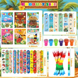 72 Pcs Hawaiian Luau Party Favors, Aloha Summer Tiki Theme Coloring Books with 12 Stacking Crayons Stamps Slap Bracelets Bookmarks for Hawaiian Tiki Party Favors, Summer Birthday Goodie Bag Stuffers
