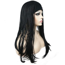 Aimole Long Braided Wigs Crochet Hair Fully Hand Tied Twist Braided With Headband Half Wig(1-Black)