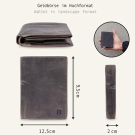 LEDEROW Men's Leather Wallet - Portrait Format Wallet with Gift Box - Men's Wallet RFID Protection with Coin Compartment - Wallet Man Large, hunter grey, rfid wallet