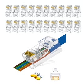EZYUMM 20-Pack RJ45 Pass Through Connector, Cat 5 Cat 6 connectors, Gold Plated 8P8C Modular Plugs for Solid/Stranded UTP Network Cable