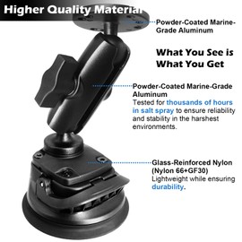 WINDFRD Aluminum 1"/B Size Double Ball Mount with Suction Cup Base and AMPS Round Plate, Powerful Suction for Car/Boat/Truck Windscreen/Windshield, Dashboards