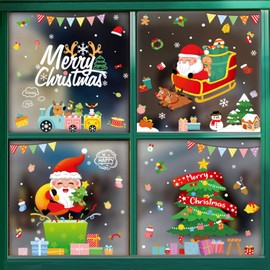 Christmas Window Clings & Wall Stickers - Snowflake, Santa Claus & Reindeer Decals for Glass, Xmas Party Decorations