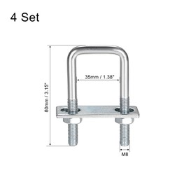 uxcell Square U-Bolts 1-3/8"(35mm) Inner Width 80mm Length Carbon Steel M8 with Nuts, Plate, Washers 4 Set