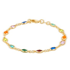 Barzel 18K Gold Plated Multicolor Crystal Bracelet in 7.5 Inches - Made In Brazil