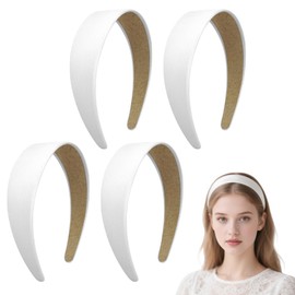 Pack of 4 4 cm White Classic Satin Headbands, Women's White, Solid White Headband, Simple, Elegant, Serious, for Women and Girls