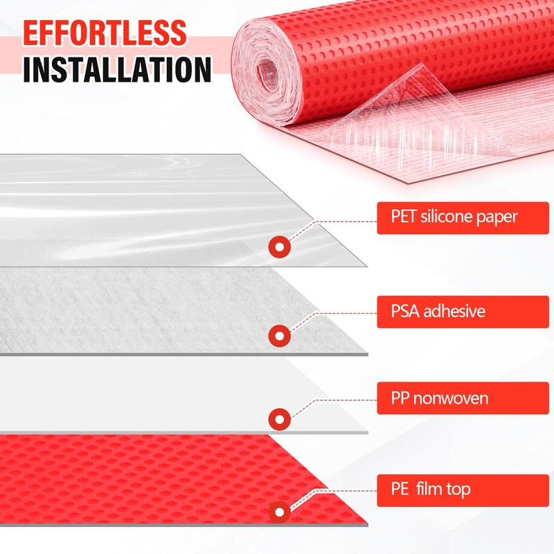 Drydiet Uncoupling Membrane for Tile Floor Self-Adhesive Tile 1/8''(3.3mm) Uncoupling