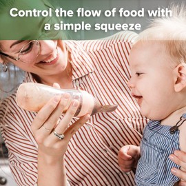 Haakaa Silicone Baby Food Dispensing Spoon Feeder 4oz - Infant Squeeze Cereal Feeder, Baby Fresh Food Feeder, Feed Bottle for Puree, Solid Baby Food, BPA Free, 4m+ Babies – Grey