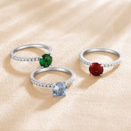 Gloffery 925 Sterling Silver Engagement Rings for Women 1.25 CT Round Solitaire Created Emerald/Aquamarine/Garnet CZ Half Eternity Promise Rings for Her Size 5-10 (Aquamarine,7)