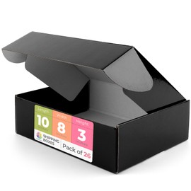 Mat Board Center, 10x8x3 Shipping Black Box, Waterproof Mailer Sturdy Box for Small Business Mailing, T-shirt, Candle Gift, 26 Pack